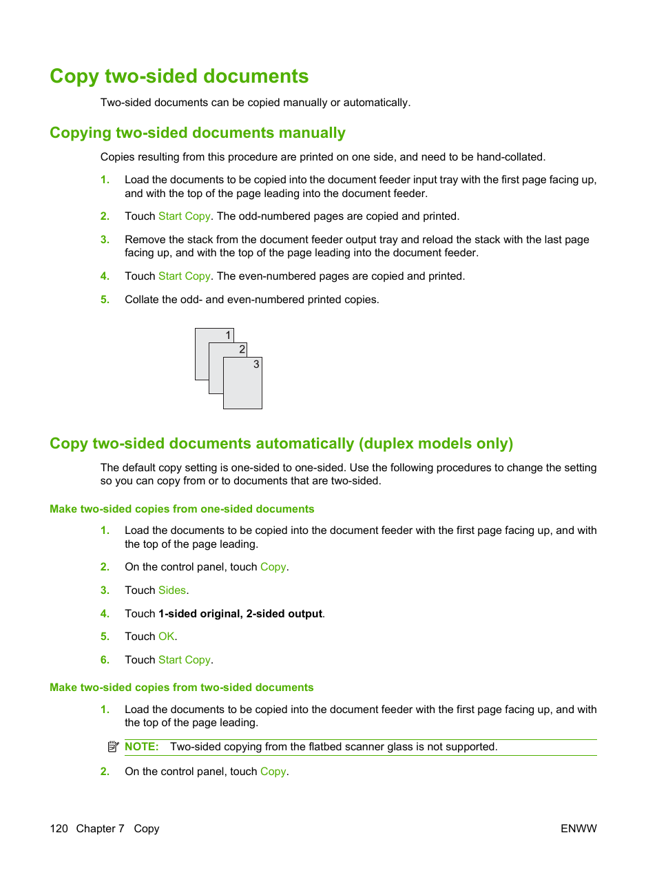 Copy two-sided documents, Copying two-sided documents manually | HP LaserJet M4349 Multifunction Printer series User Manual | Page 134 / 282