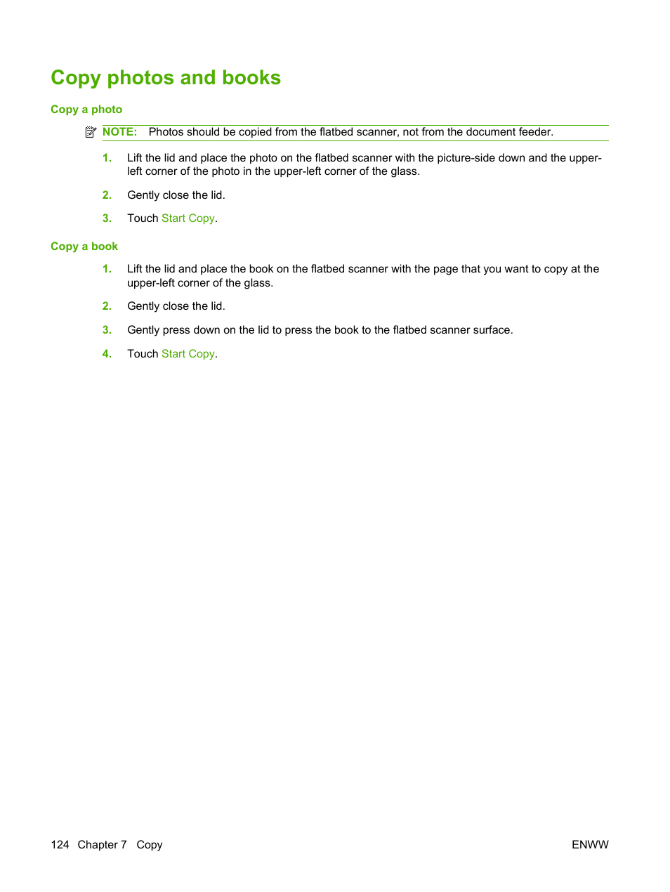 Copy photos and books | HP LaserJet M4349 Multifunction Printer series User Manual | Page 138 / 282