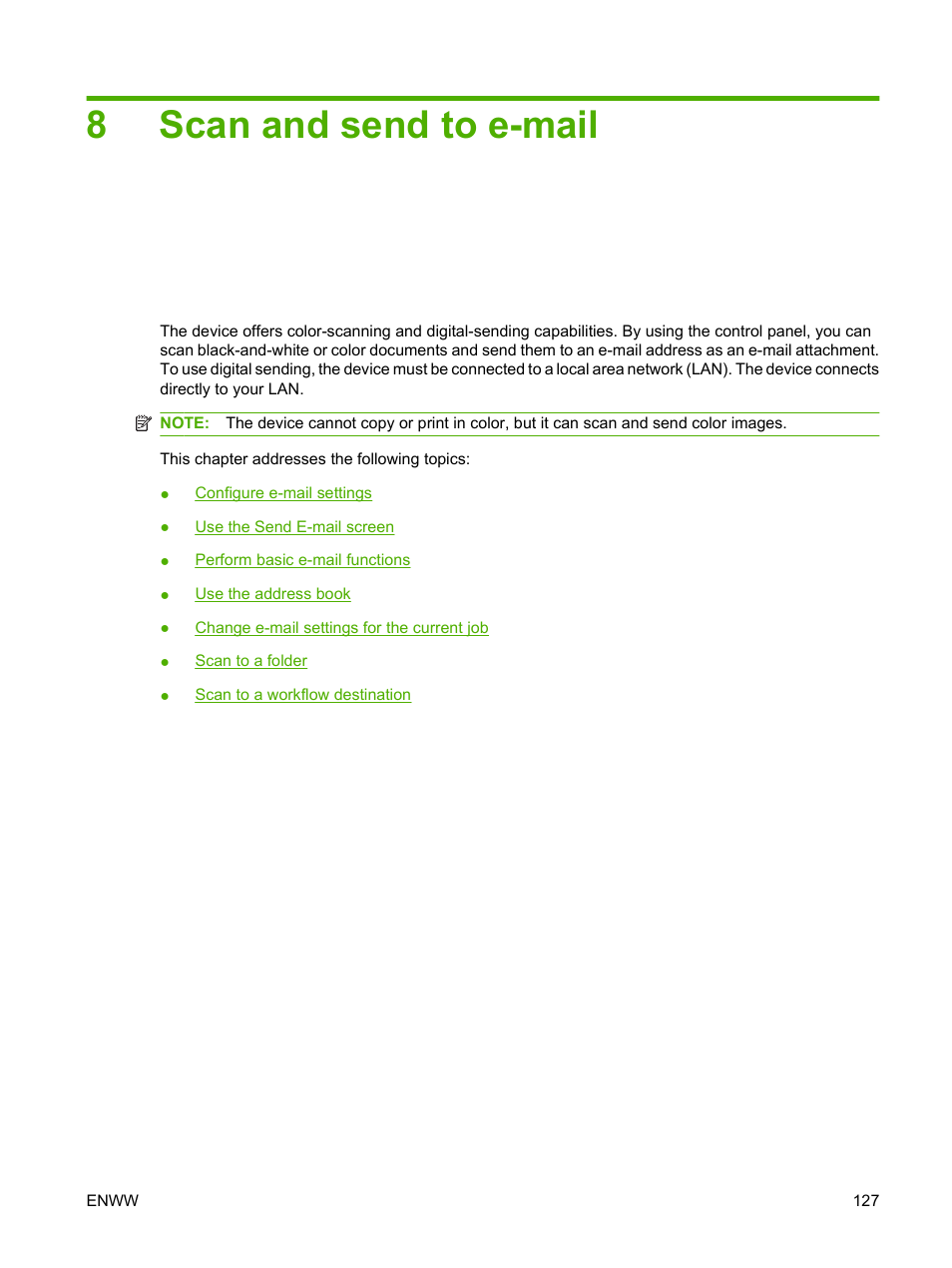 Scan and send to e-mail, 8 scan and send to e-mail, 8scan and send to e-mail | HP LaserJet M4349 Multifunction Printer series User Manual | Page 141 / 282