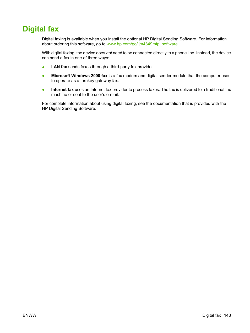 Digital fax | HP LaserJet M4349 Multifunction Printer series User Manual | Page 157 / 282