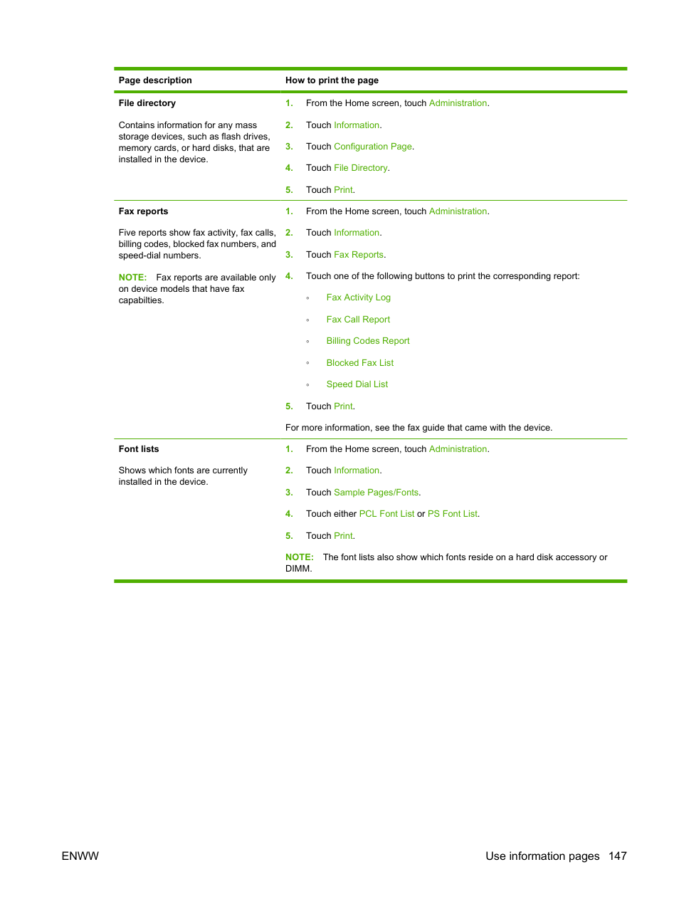 Enww use information pages 147 | HP LaserJet M4349 Multifunction Printer series User Manual | Page 161 / 282