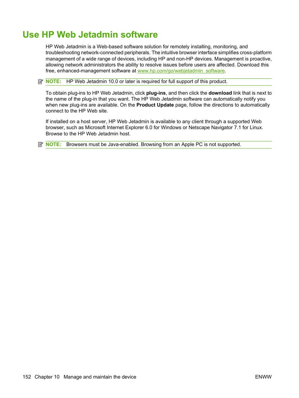 Use hp web jetadmin software | HP LaserJet M4349 Multifunction Printer series User Manual | Page 166 / 282