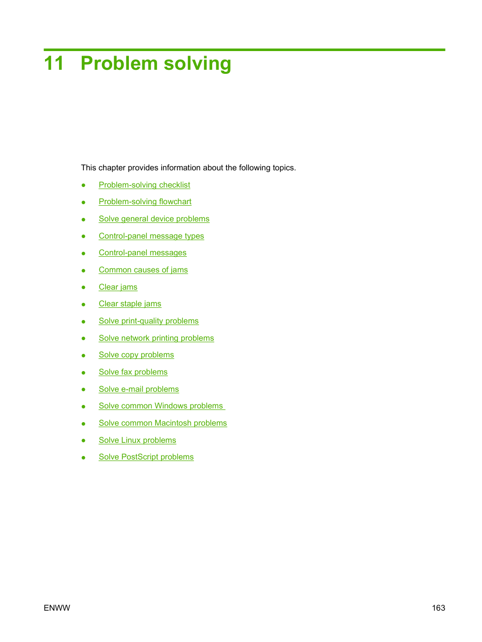 Problem solving, 11 problem solving | HP LaserJet M4349 Multifunction Printer series User Manual | Page 177 / 282