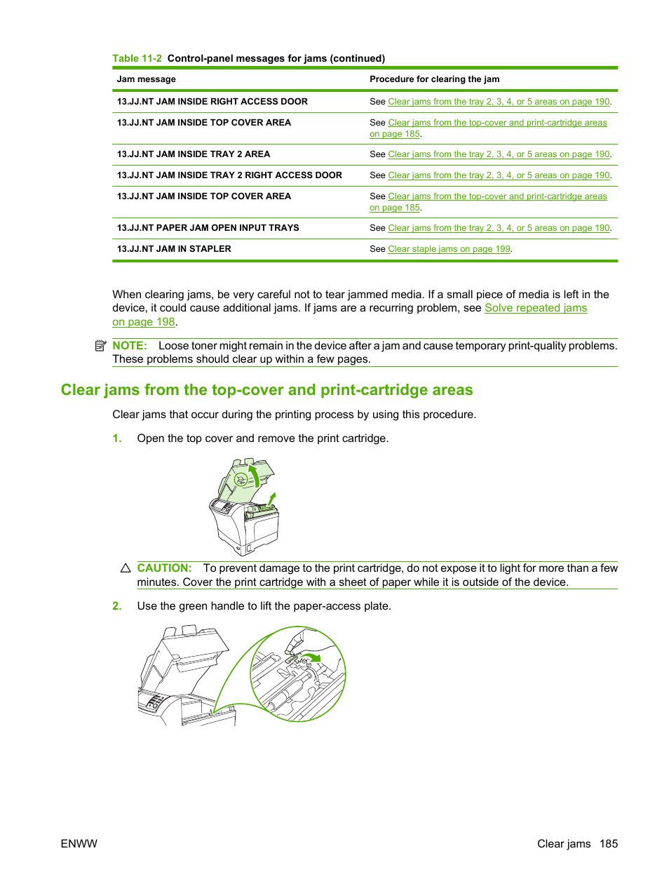 Clear jams from the top-cover and | HP LaserJet M4349 Multifunction Printer series User Manual | Page 199 / 282