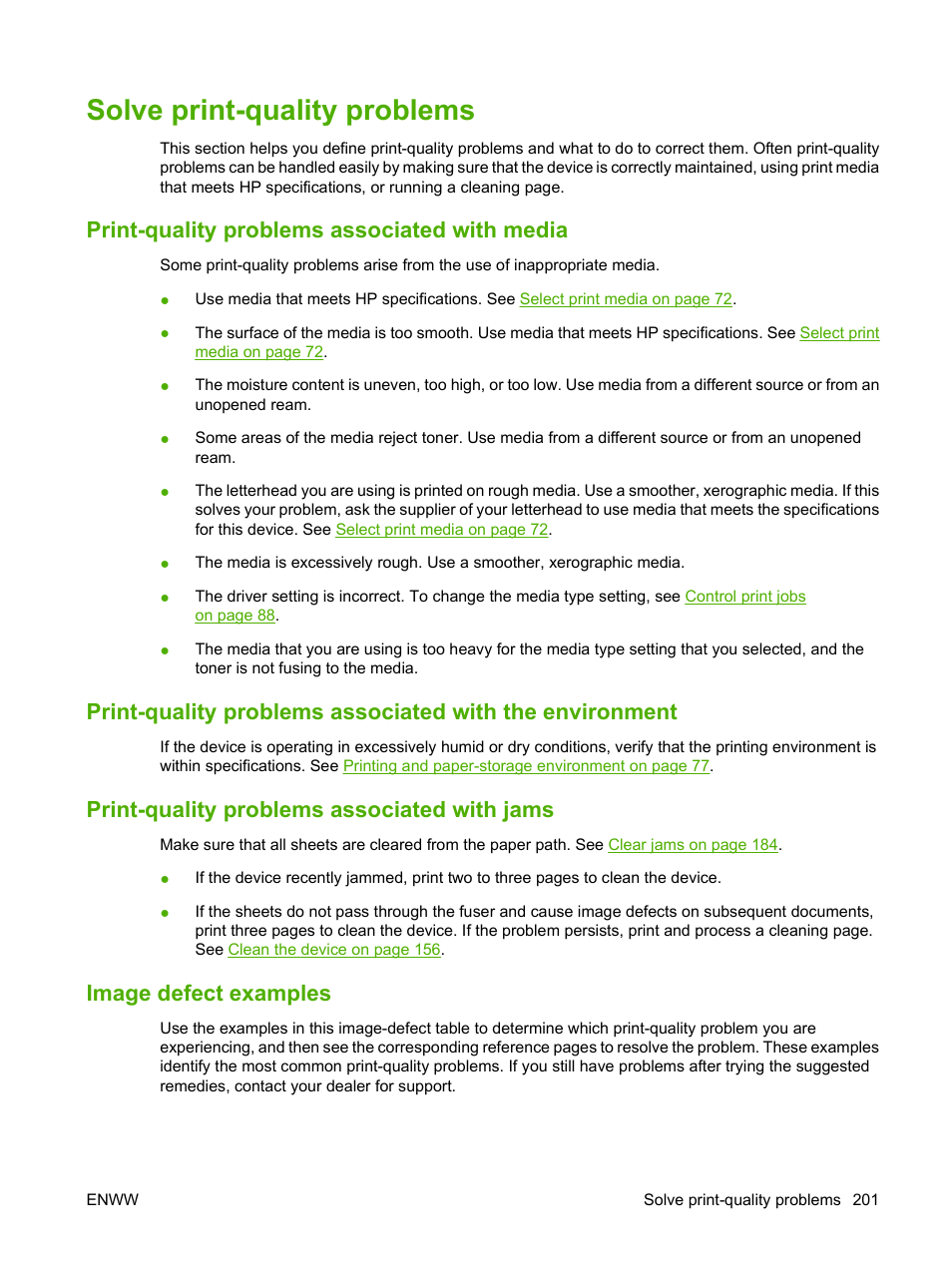 Solve print-quality problems, Print-quality problems associated with media, Print-quality problems associated with jams | Image defect examples | HP LaserJet M4349 Multifunction Printer series User Manual | Page 215 / 282