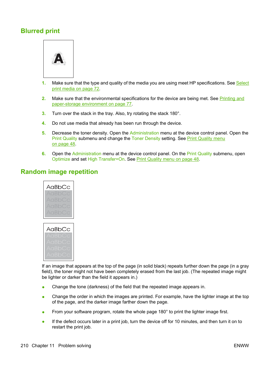 Blurred print, Random image repetition, Blurred print random image repetition | Random image | HP LaserJet M4349 Multifunction Printer series User Manual | Page 224 / 282