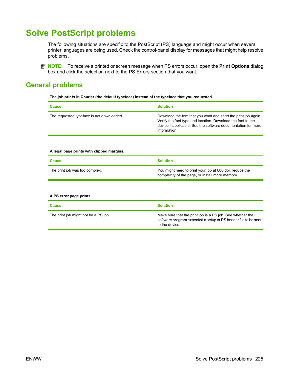 Solve postscript problems, General problems | HP LaserJet M4349 Multifunction Printer series User Manual | Page 239 / 282