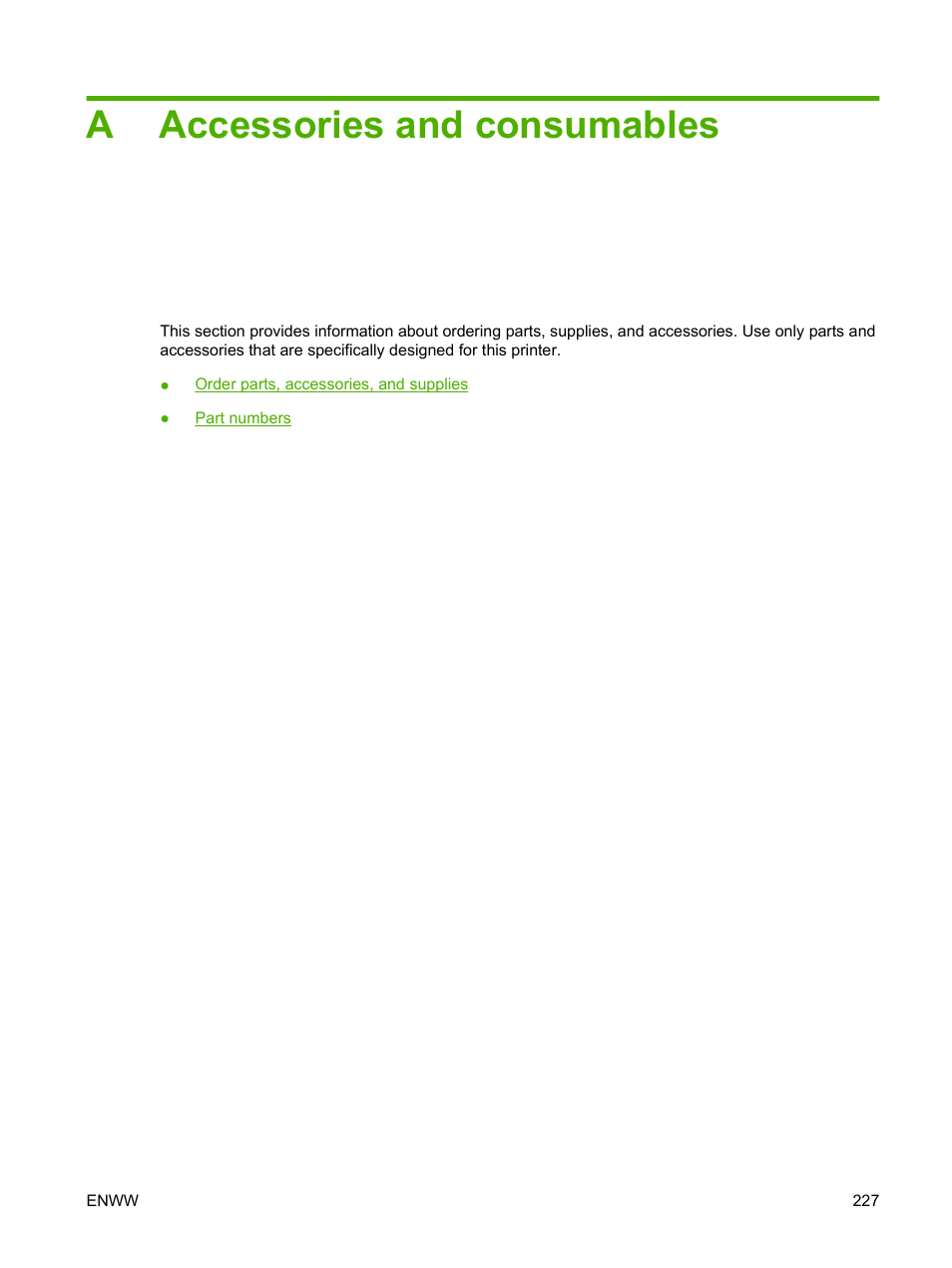 Accessories and consumables, Appendix a accessories and consumables, Aaccessories and consumables | HP LaserJet M4349 Multifunction Printer series User Manual | Page 241 / 282