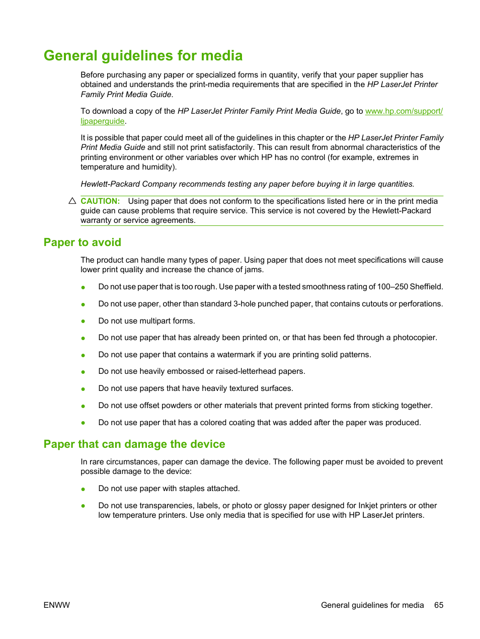 General guidelines for media, Paper to avoid, Paper that can damage the device | Paper to avoid paper that can damage the device | HP LaserJet M4349 Multifunction Printer series User Manual | Page 79 / 282