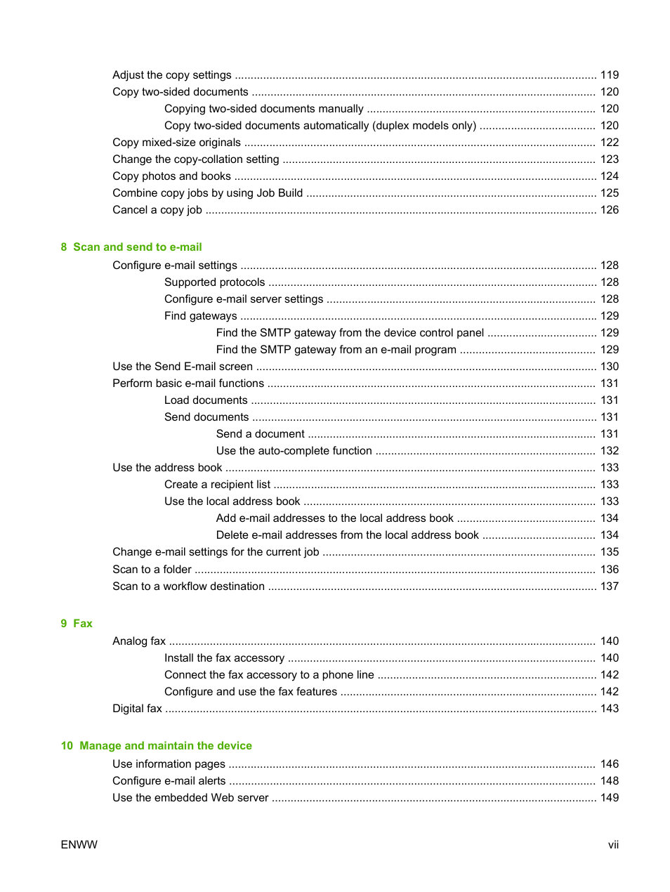 HP LaserJet M4349 Multifunction Printer series User Manual | Page 9 / 282