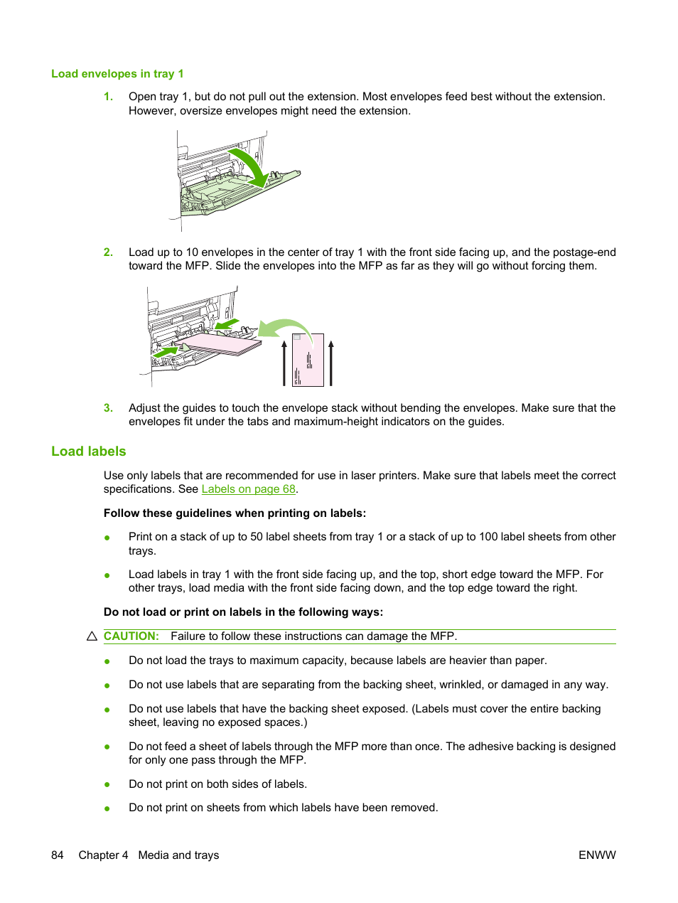 Load labels | HP LaserJet M4349 Multifunction Printer series User Manual | Page 98 / 282