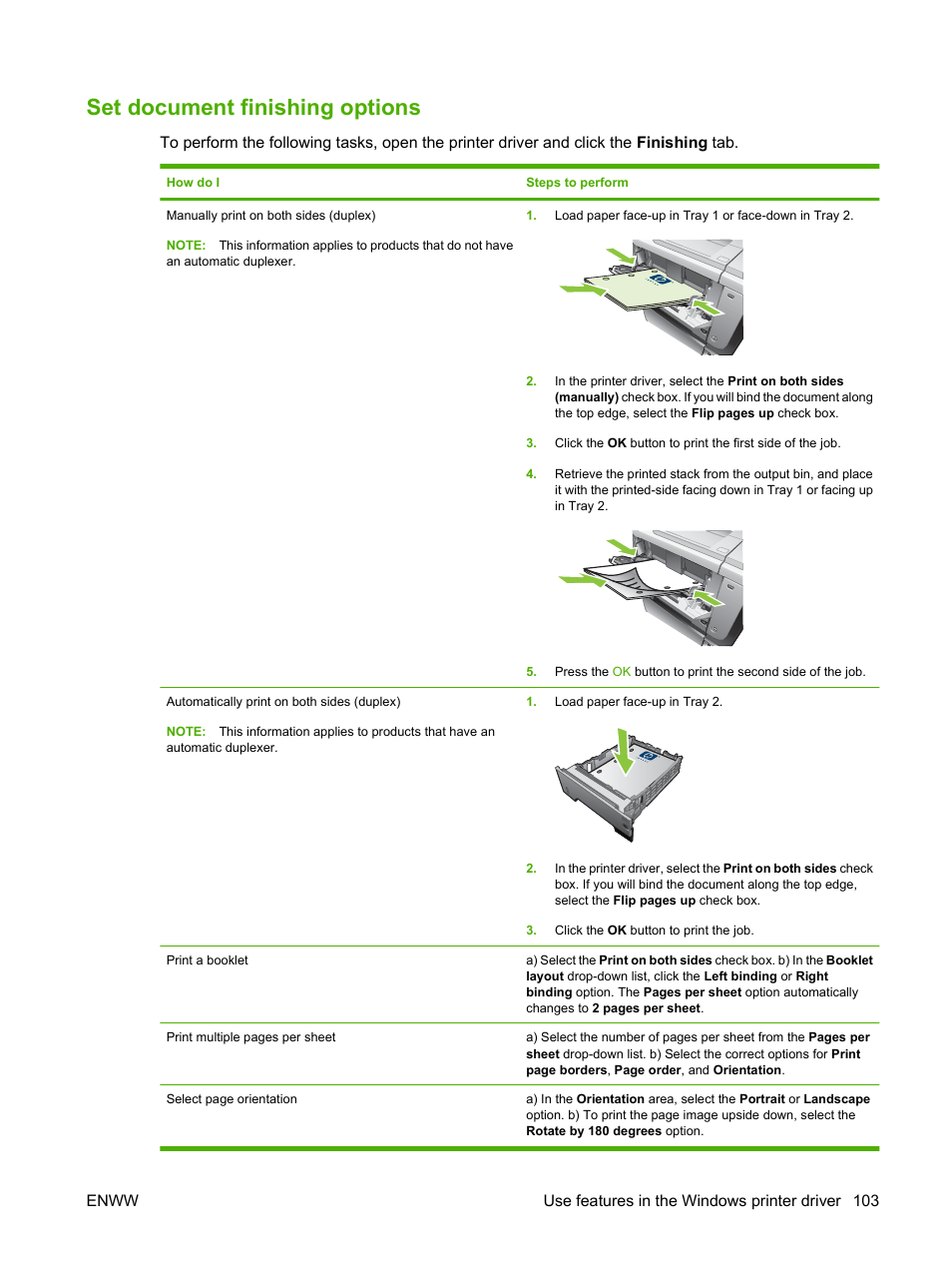 Set document finishing options | HP Laserjet p3015 User Manual | Page 115 / 246