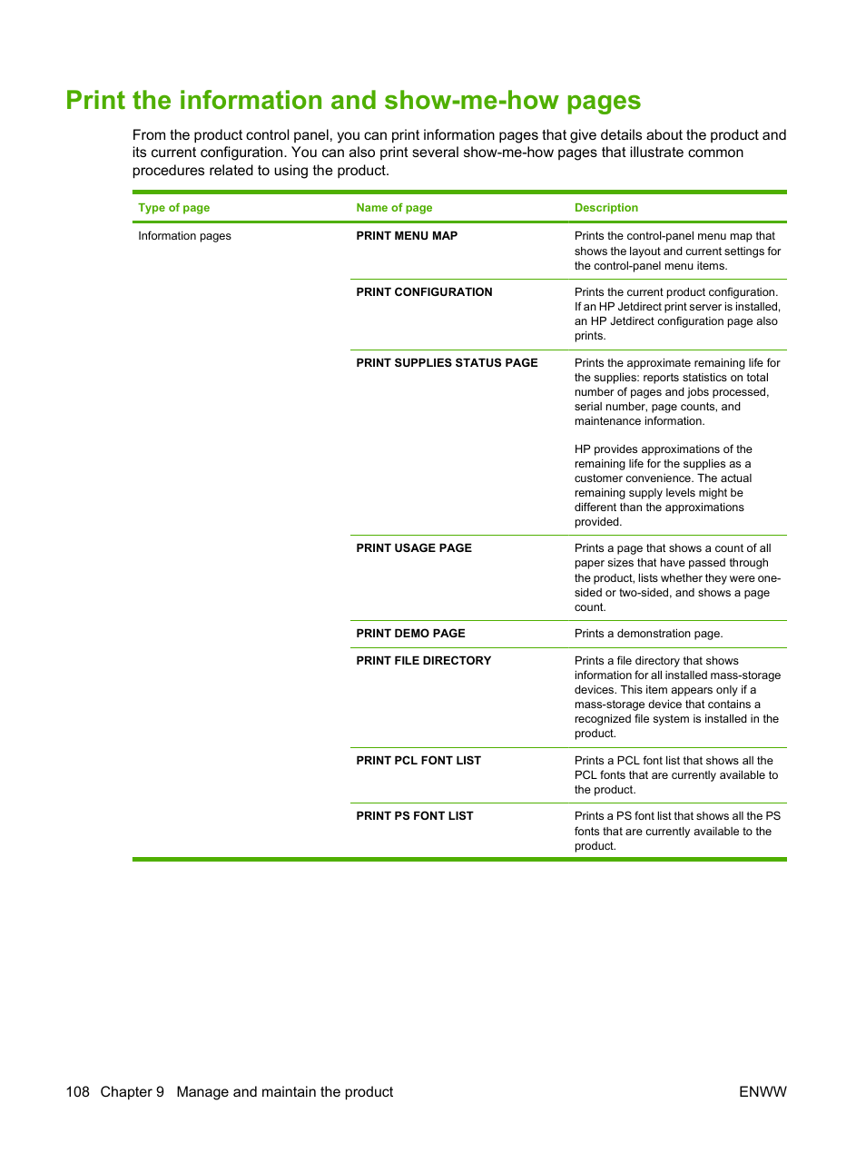 Print the information and show-me-how pages | HP Laserjet p3015 User Manual | Page 120 / 246