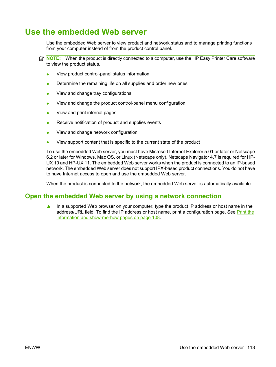 Use the embedded web server, Use the | HP Laserjet p3015 User Manual | Page 125 / 246