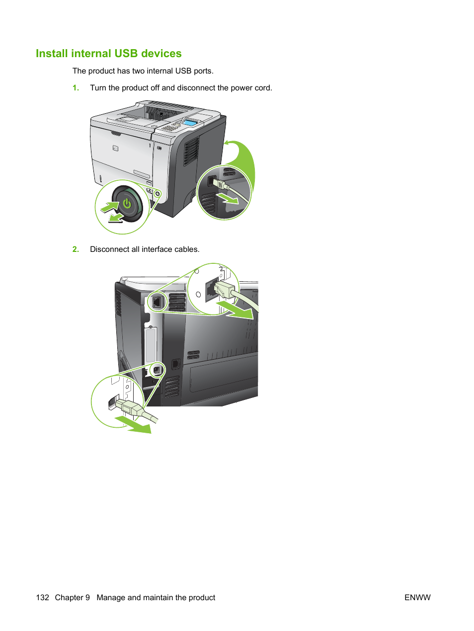 Install internal usb devices | HP Laserjet p3015 User Manual | Page 144 / 246