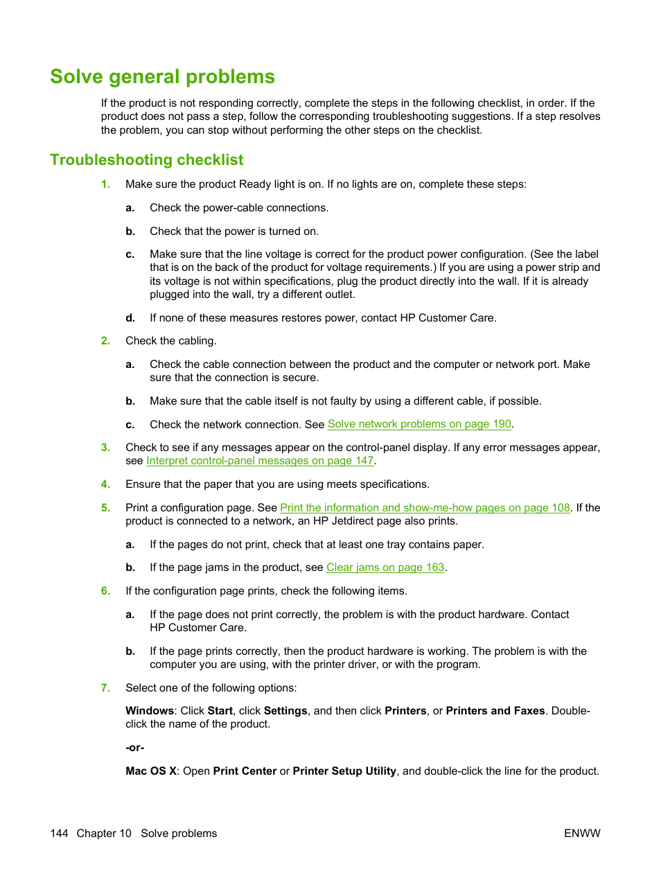 Solve general problems, Troubleshooting checklist | HP Laserjet p3015 User Manual | Page 156 / 246