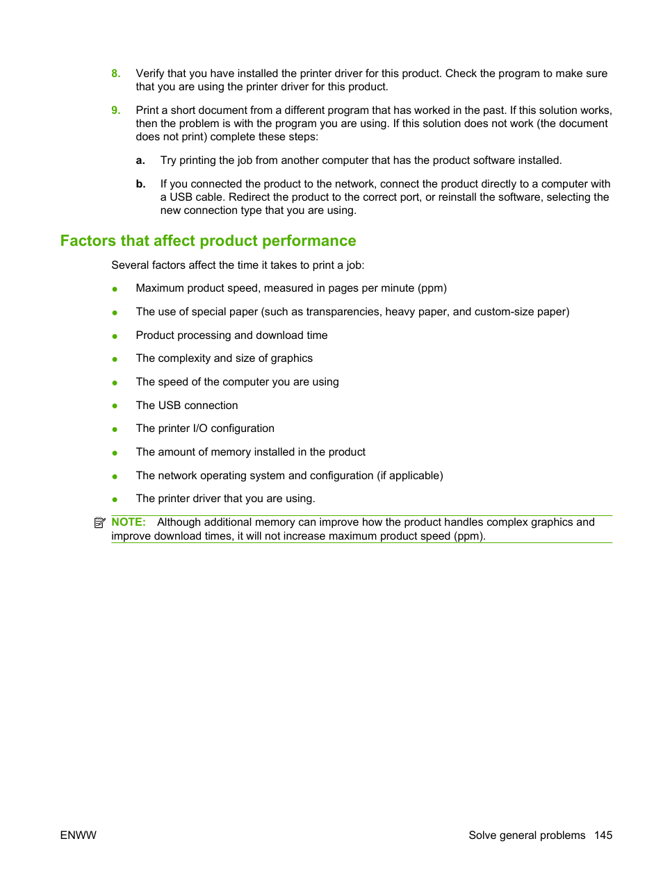 Factors that affect product performance | HP Laserjet p3015 User Manual | Page 157 / 246