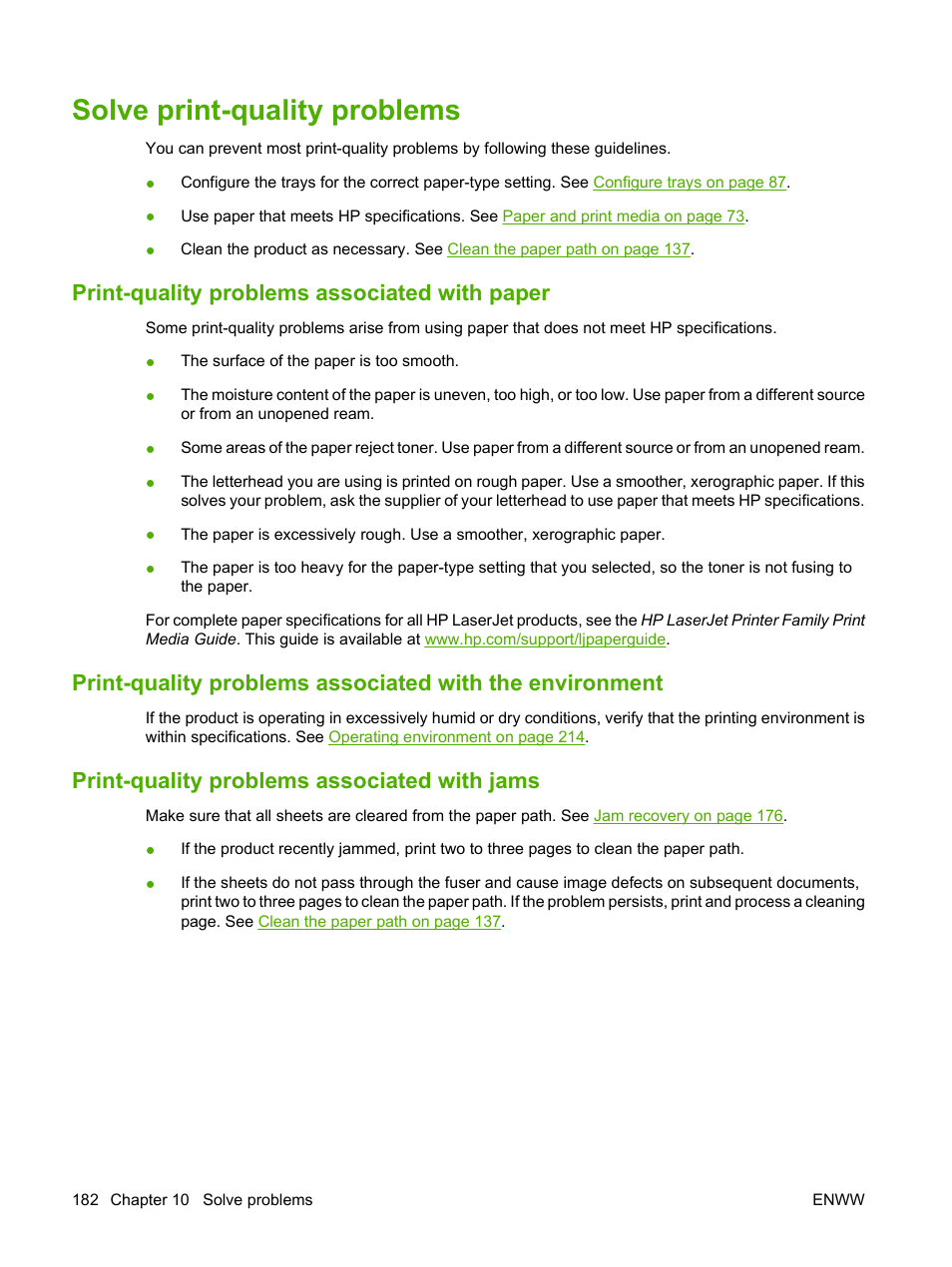 Solve print-quality problems, Print-quality problems associated with paper, Print-quality problems associated with jams | HP Laserjet p3015 User Manual | Page 194 / 246