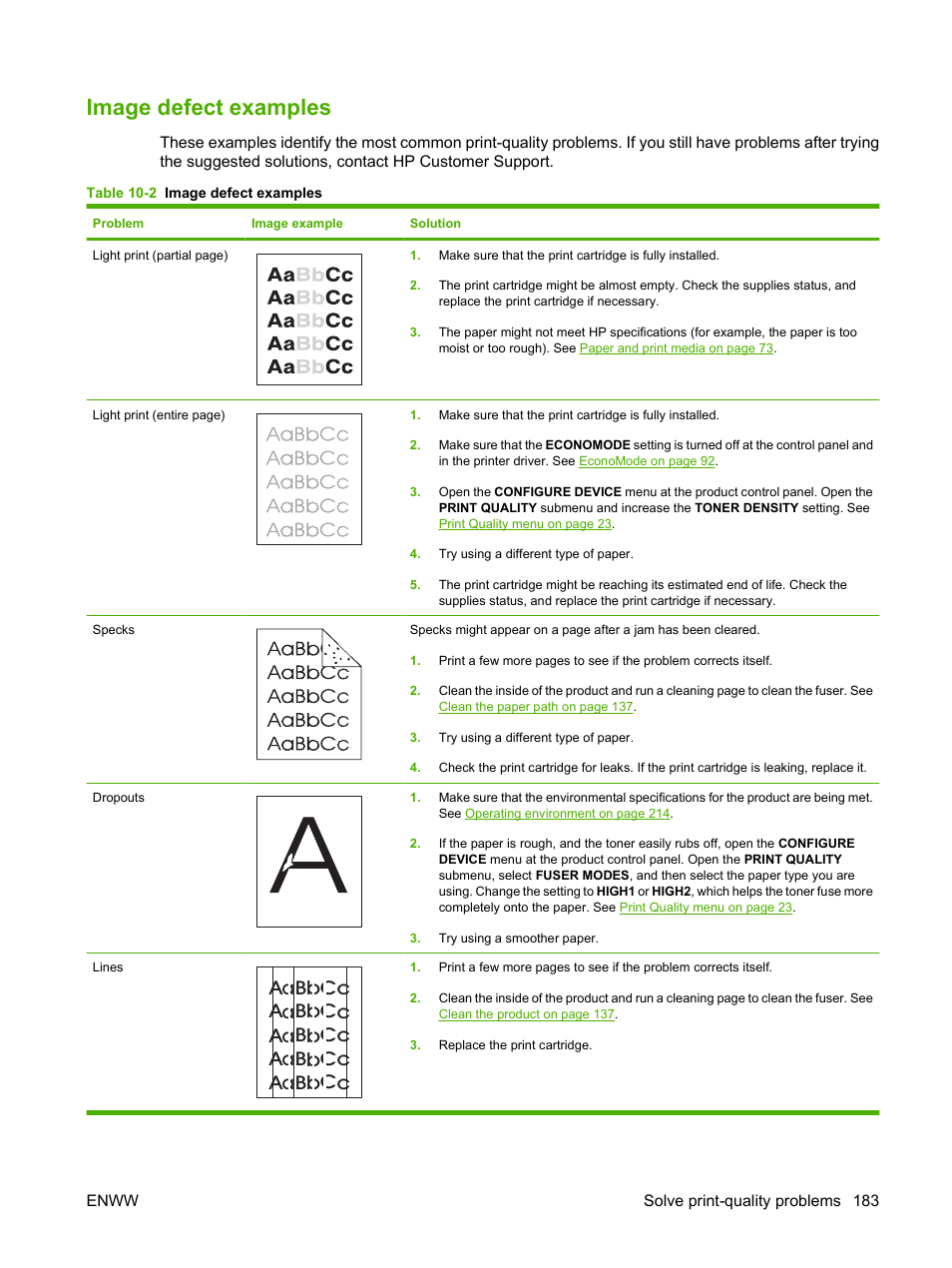 Image defect examples | HP Laserjet p3015 User Manual | Page 195 / 246