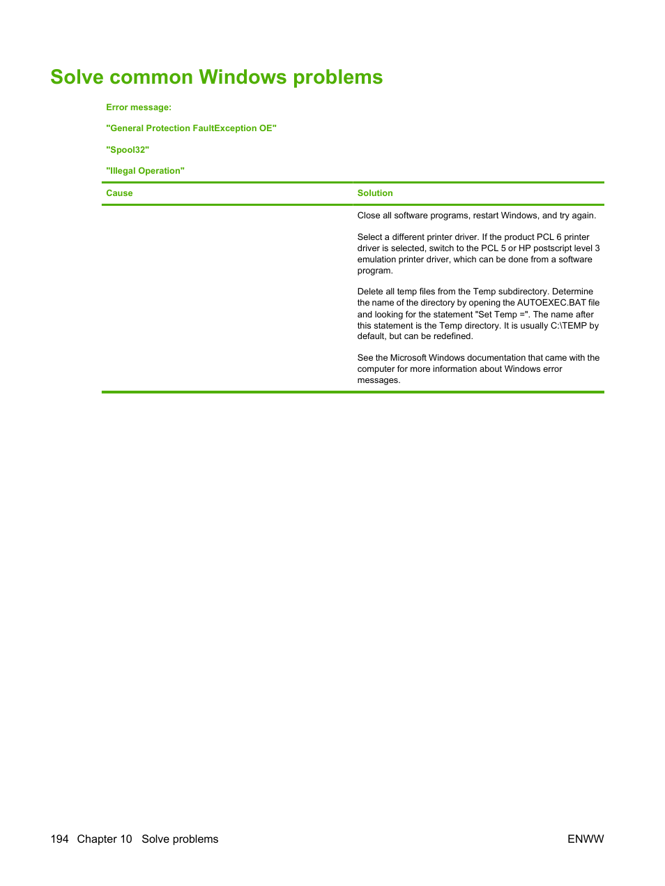 Solve common windows problems | HP Laserjet p3015 User Manual | Page 206 / 246