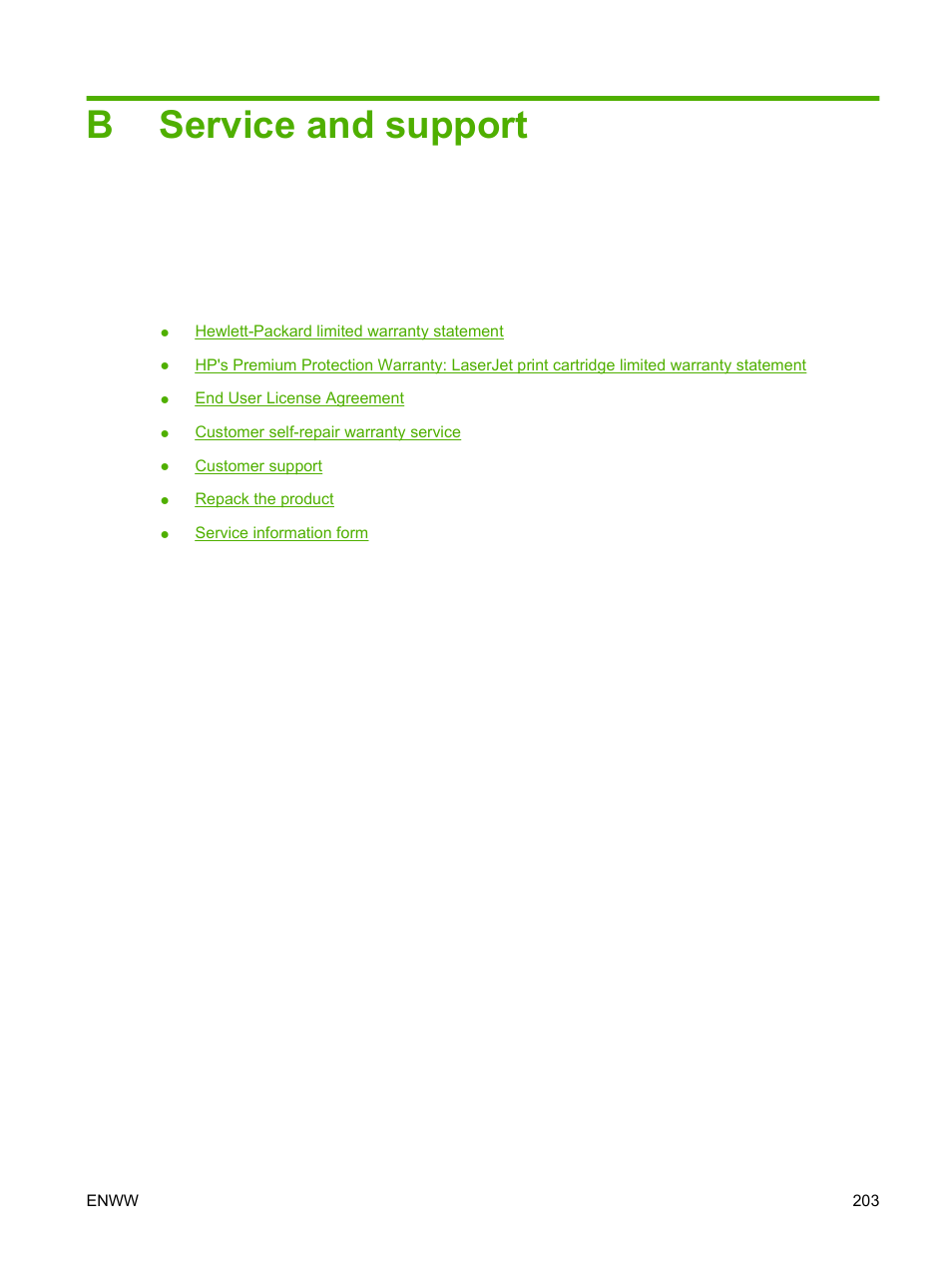 Service and support, Appendix b service and support, Bservice and support | HP Laserjet p3015 User Manual | Page 215 / 246