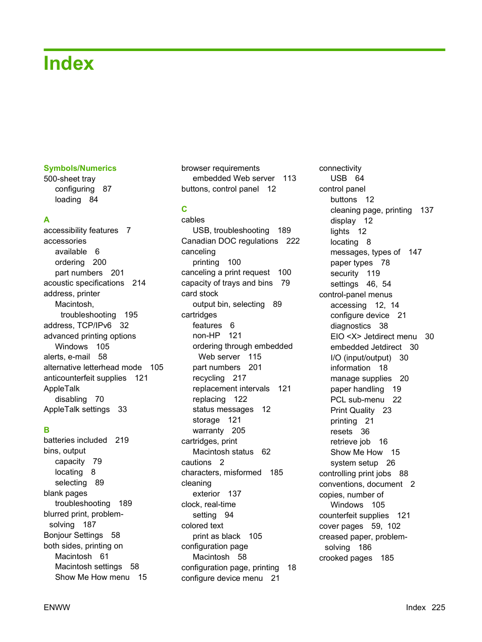 Index | HP Laserjet p3015 User Manual | Page 237 / 246