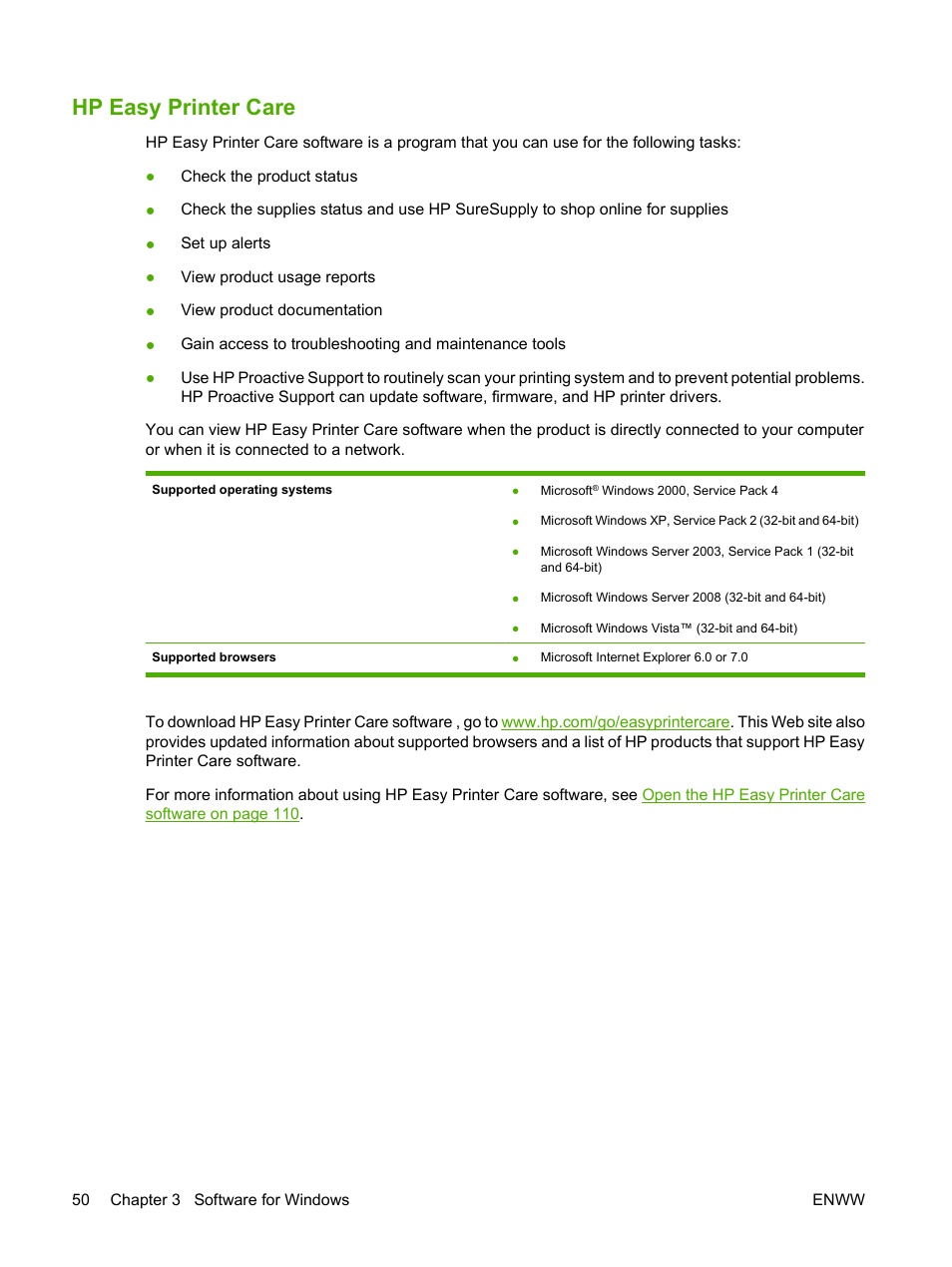 Hp easy printer care | HP Laserjet p3015 User Manual | Page 62 / 246