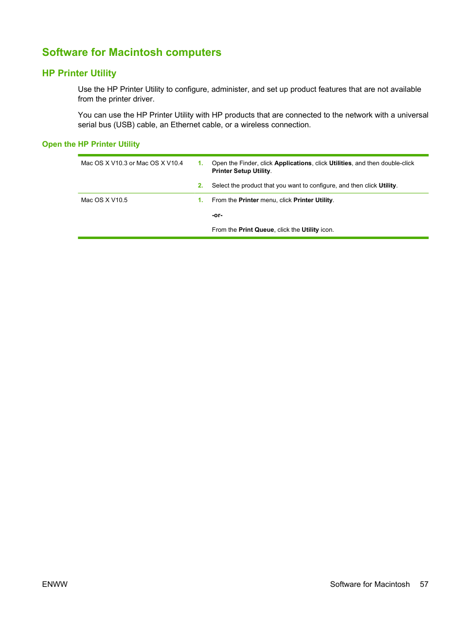 Software for macintosh computers, Hp printer utility, Open the hp printer utility | HP Laserjet p3015 User Manual | Page 69 / 246