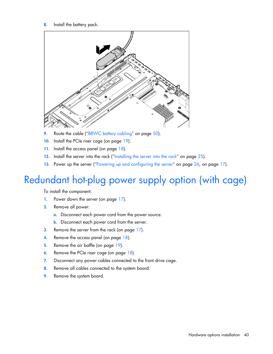 Redundant hot-plug power supply option (with cage) | HP ProLiant DL120 G7 Server User Manual | Page 40 / 105