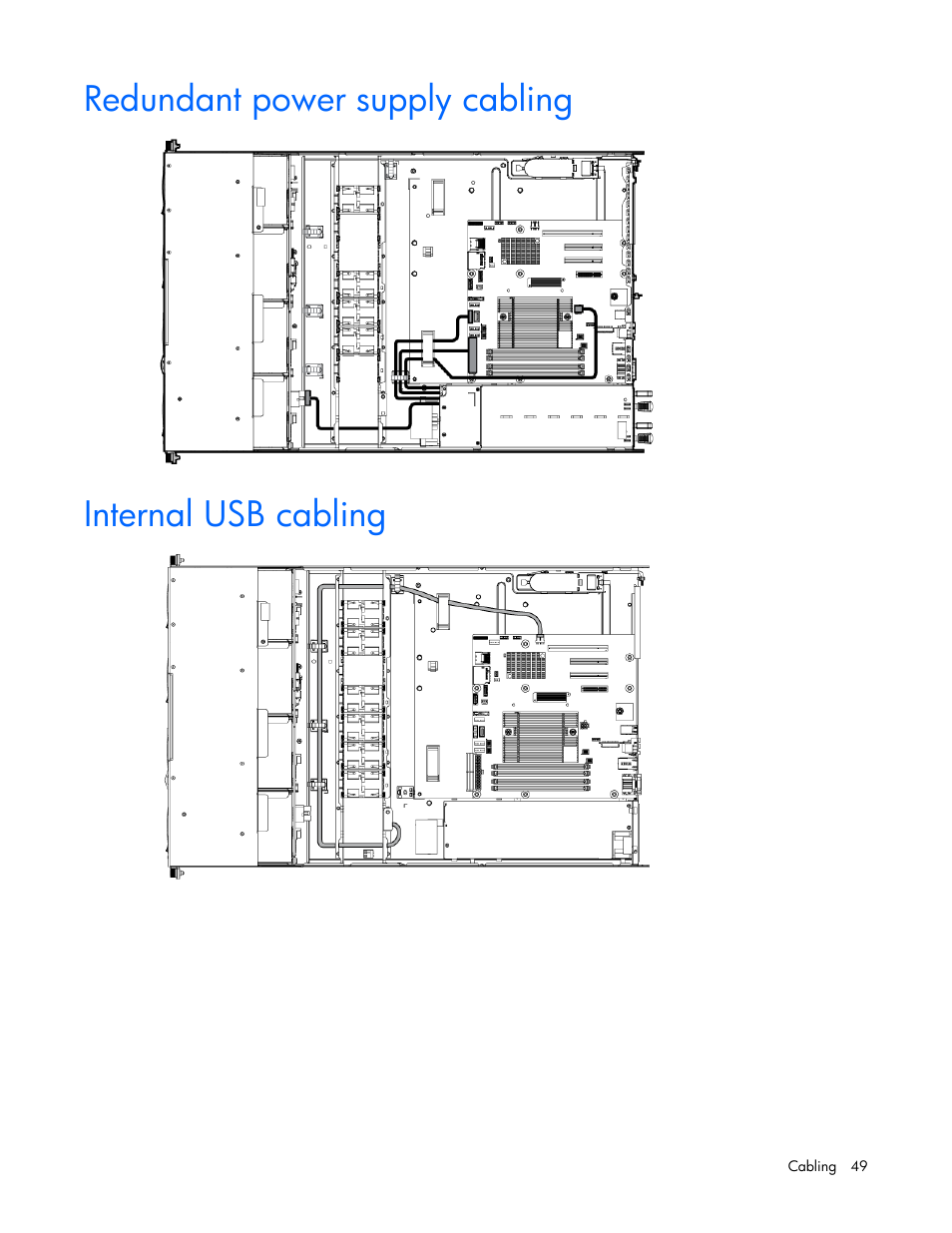 Redundant power supply cabling, Internal usb cabling | HP ProLiant DL120 G7 Server User Manual | Page 49 / 105