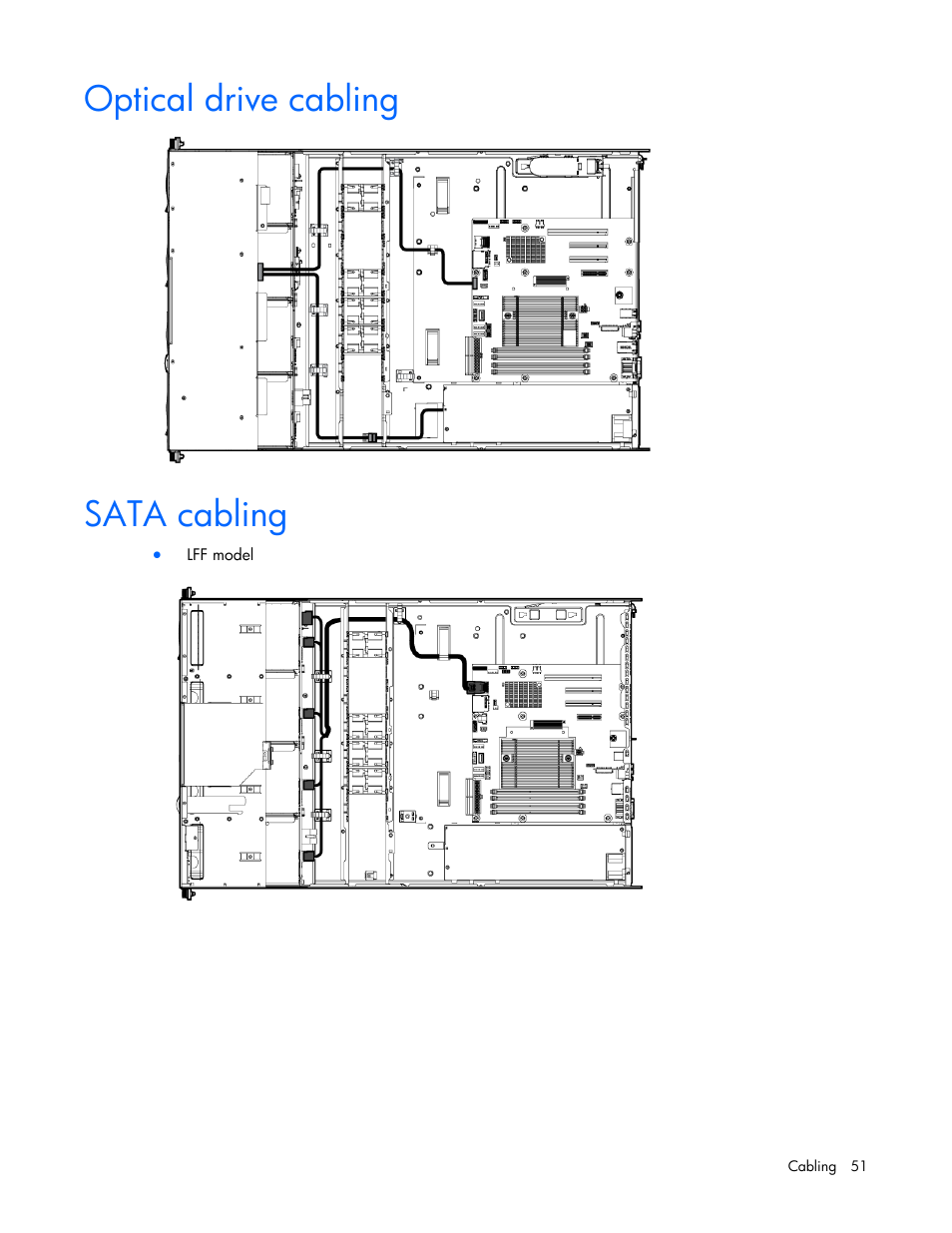 Optical drive cabling, Sata cabling, Optical | Drive cabling | HP ProLiant DL120 G7 Server User Manual | Page 51 / 105