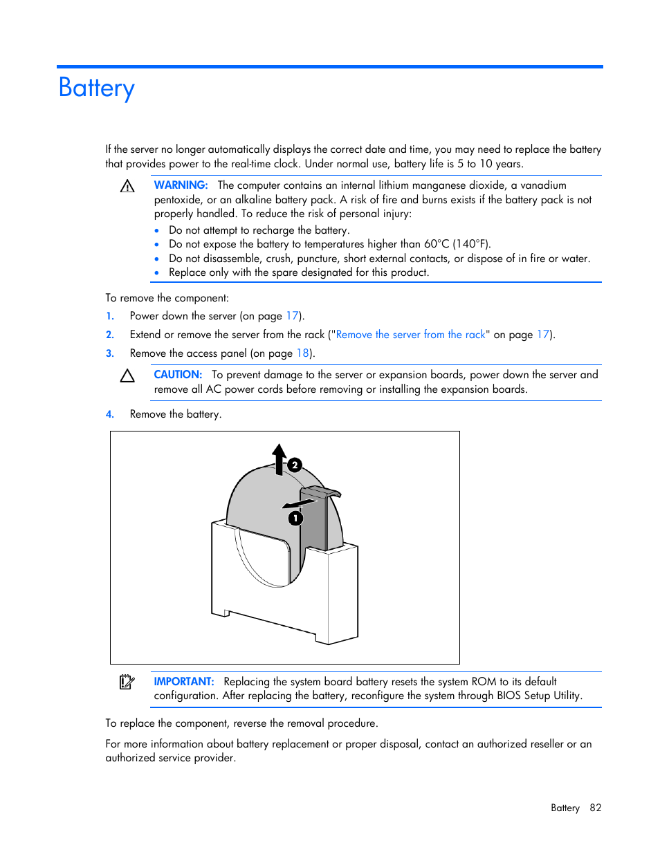 Battery | HP ProLiant DL120 G7 Server User Manual | Page 82 / 105