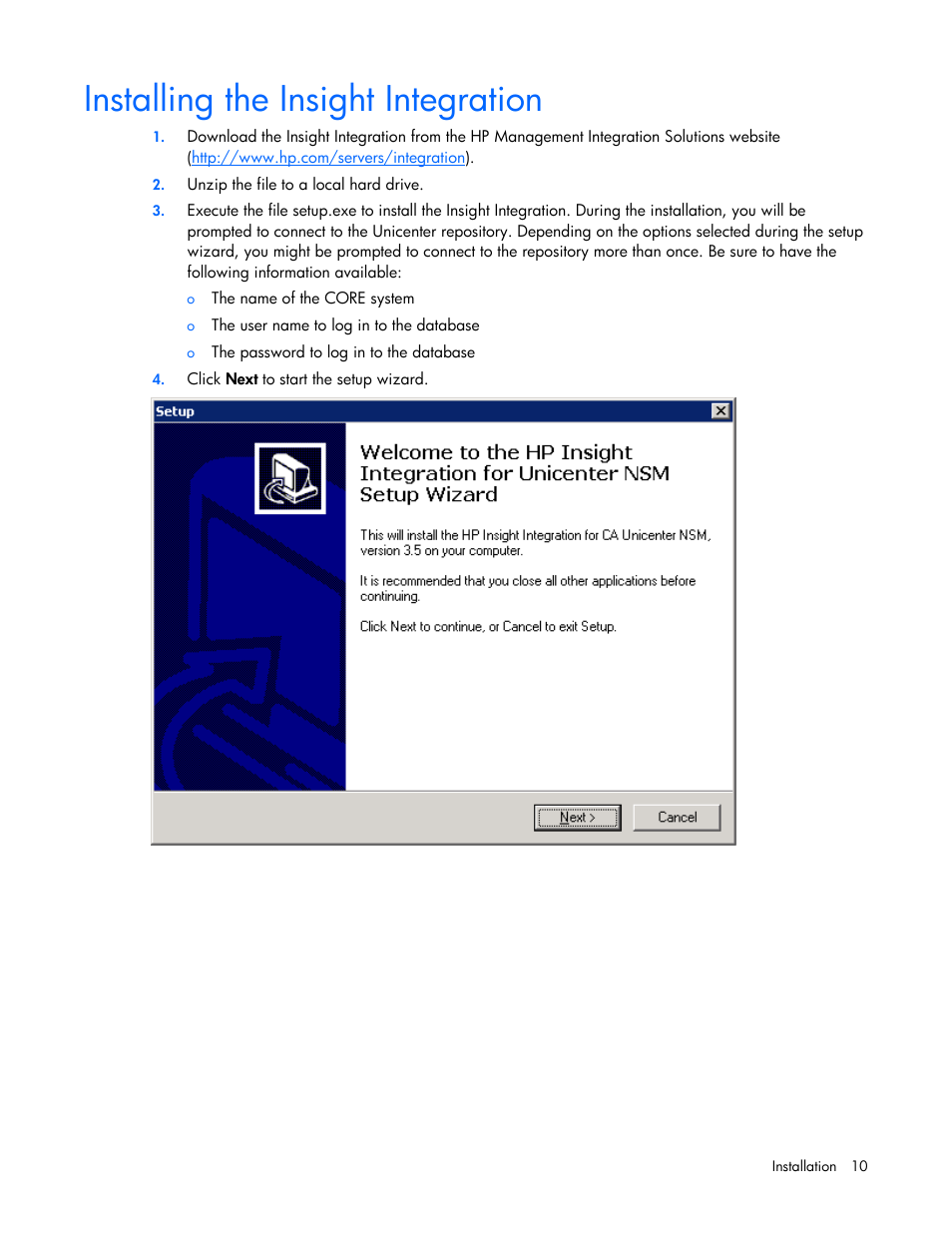 Installing the insight integration | HP Insight Control User Manual | Page 10 / 85