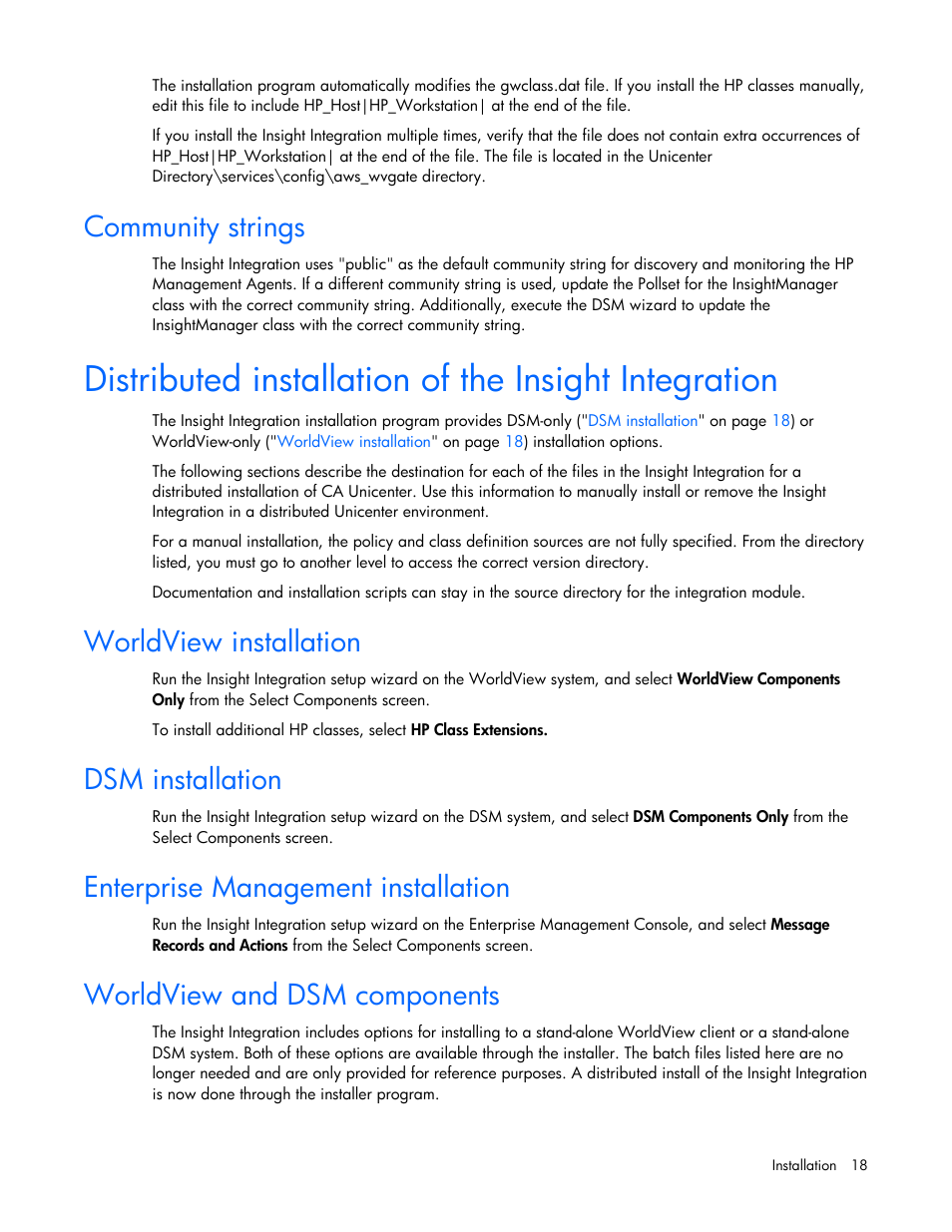 Community strings, Worldview installation, Dsm installation | Enterprise management installation, Worldview and dsm components | HP Insight Control User Manual | Page 18 / 85