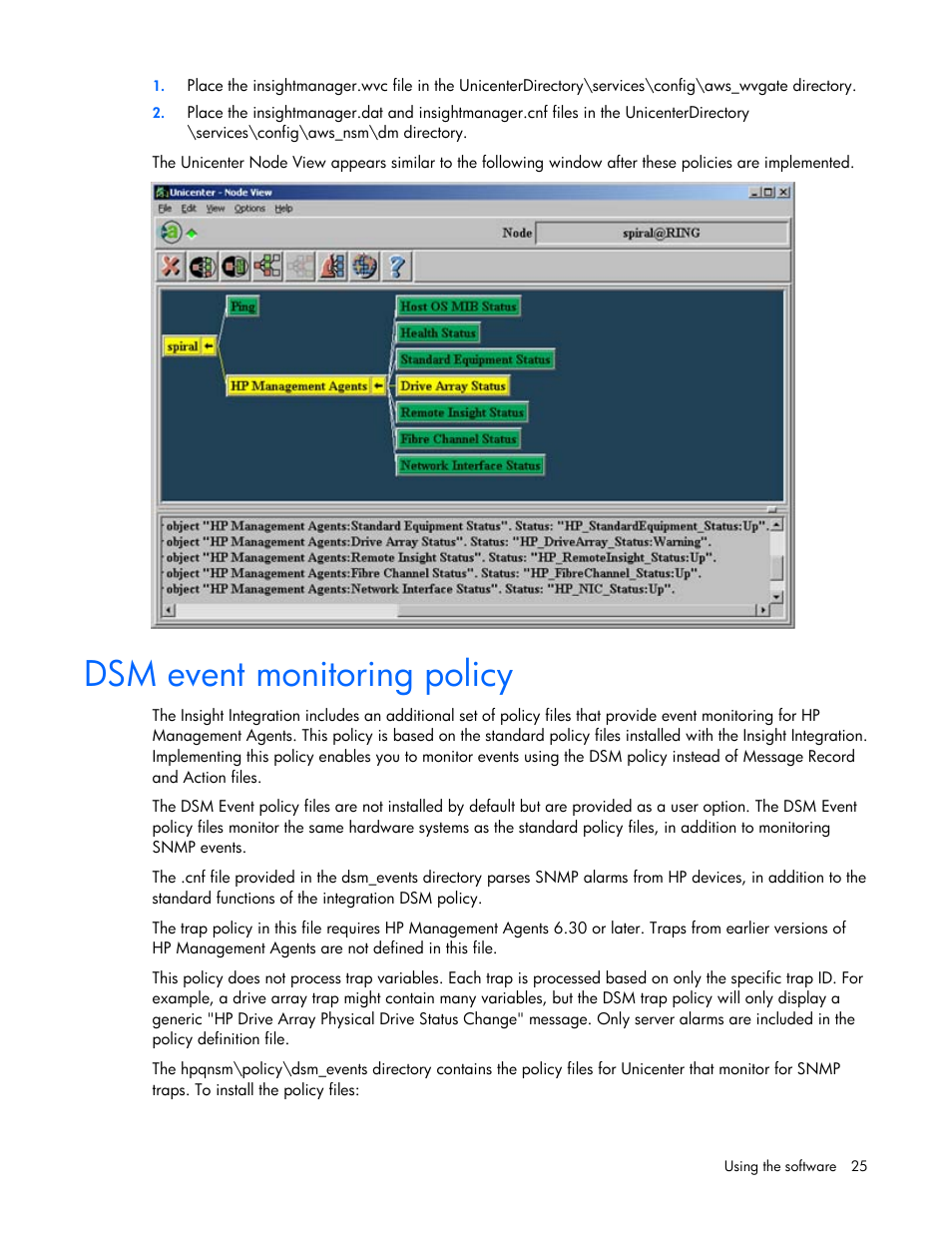 Dsm event monitoring policy | HP Insight Control User Manual | Page 25 / 85