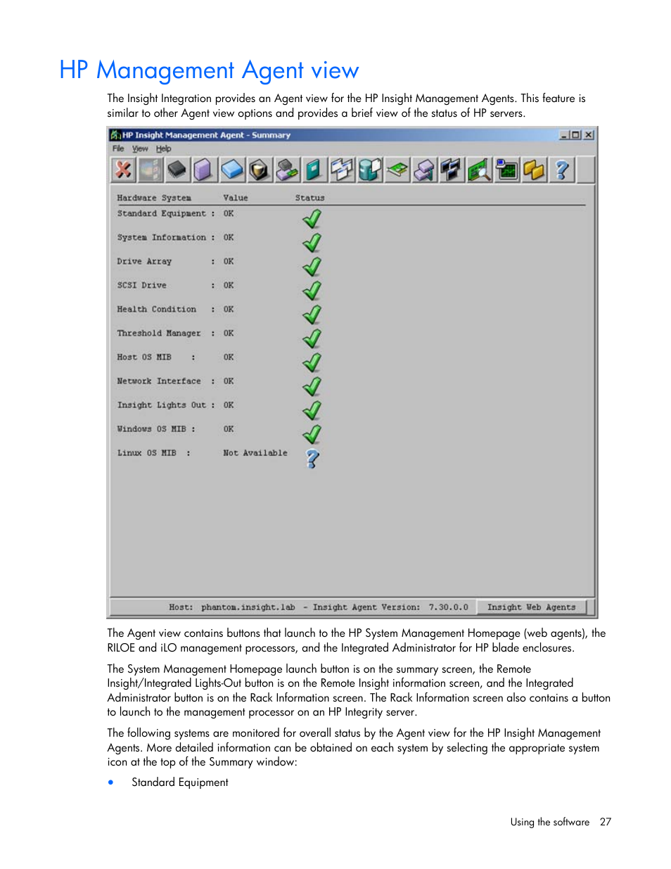 Hp management agent view | HP Insight Control User Manual | Page 27 / 85