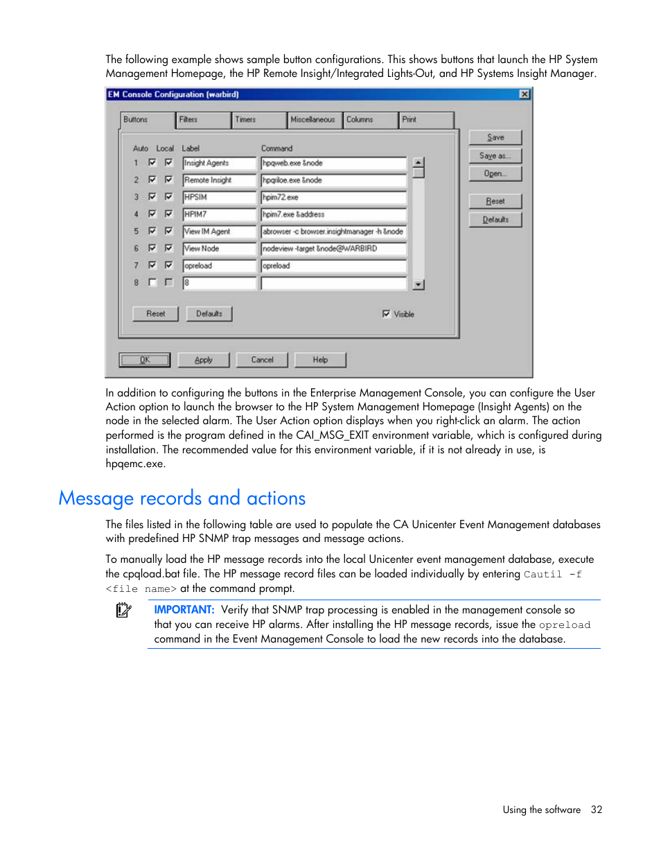 Message records and actions | HP Insight Control User Manual | Page 32 / 85