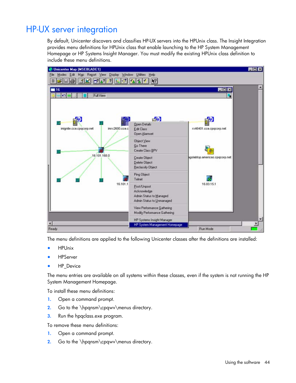 Hp-ux server integration | HP Insight Control User Manual | Page 44 / 85