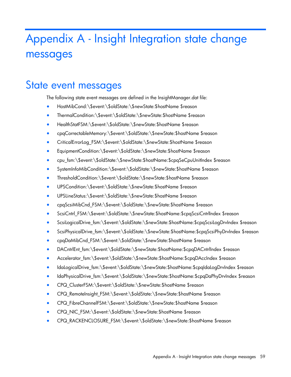 State event messages | HP Insight Control User Manual | Page 59 / 85