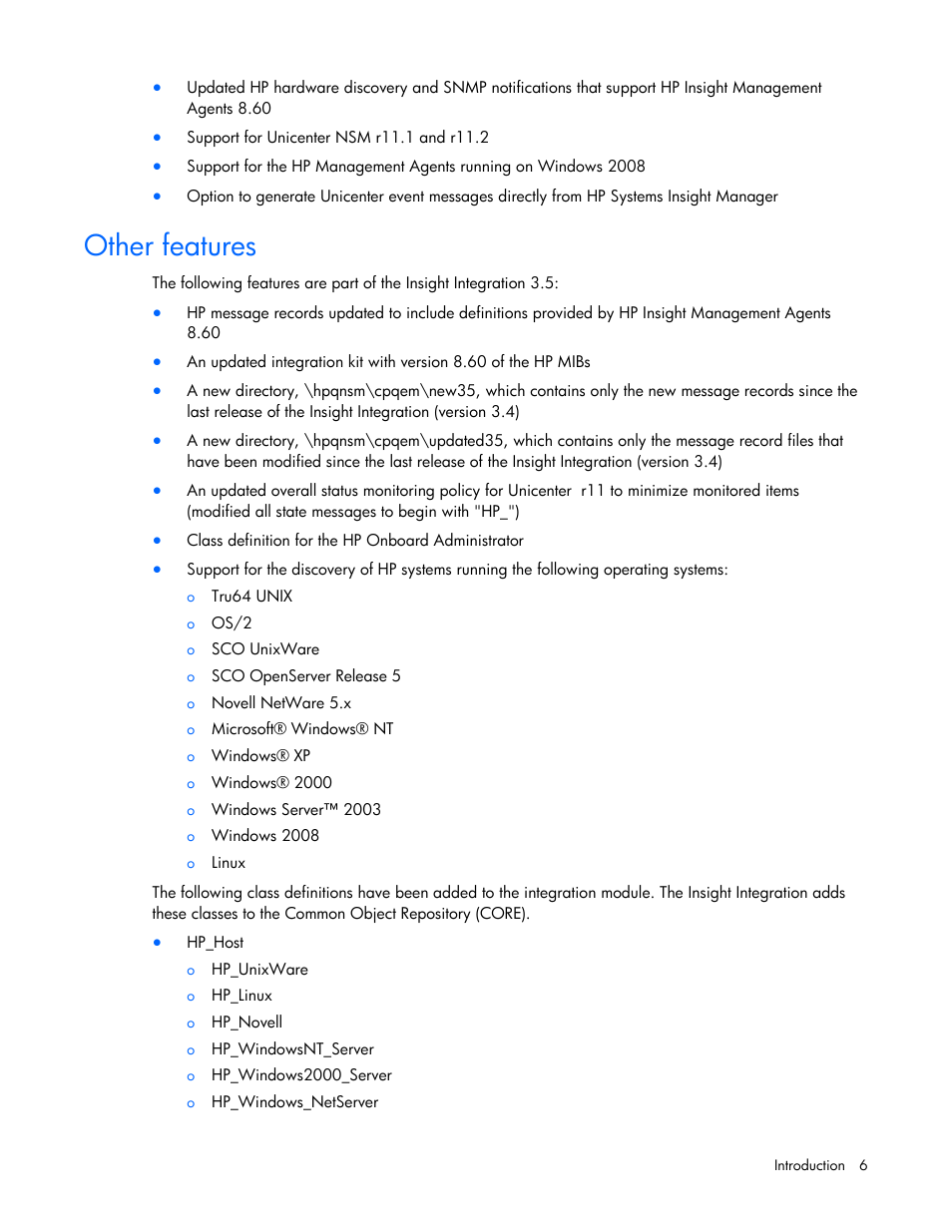 Other features | HP Insight Control User Manual | Page 6 / 85