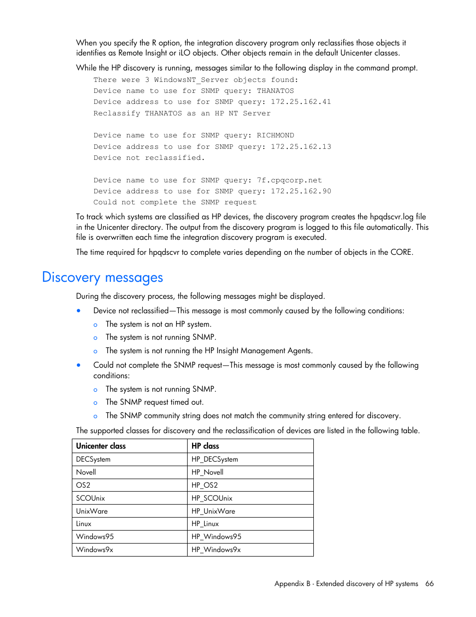 Discovery messages | HP Insight Control User Manual | Page 66 / 85