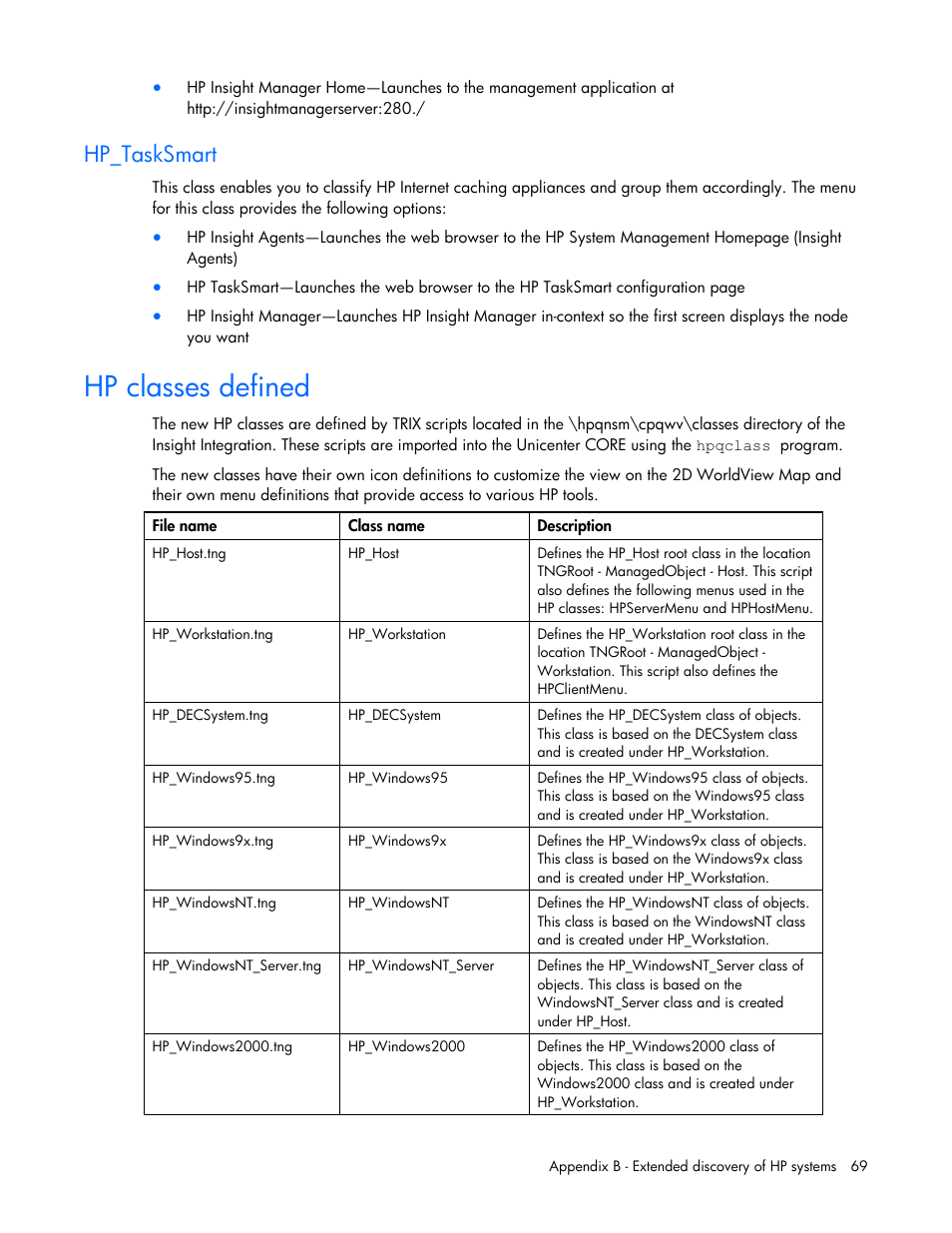 Hp_tasksmart, Hp classes defined | HP Insight Control User Manual | Page 69 / 85