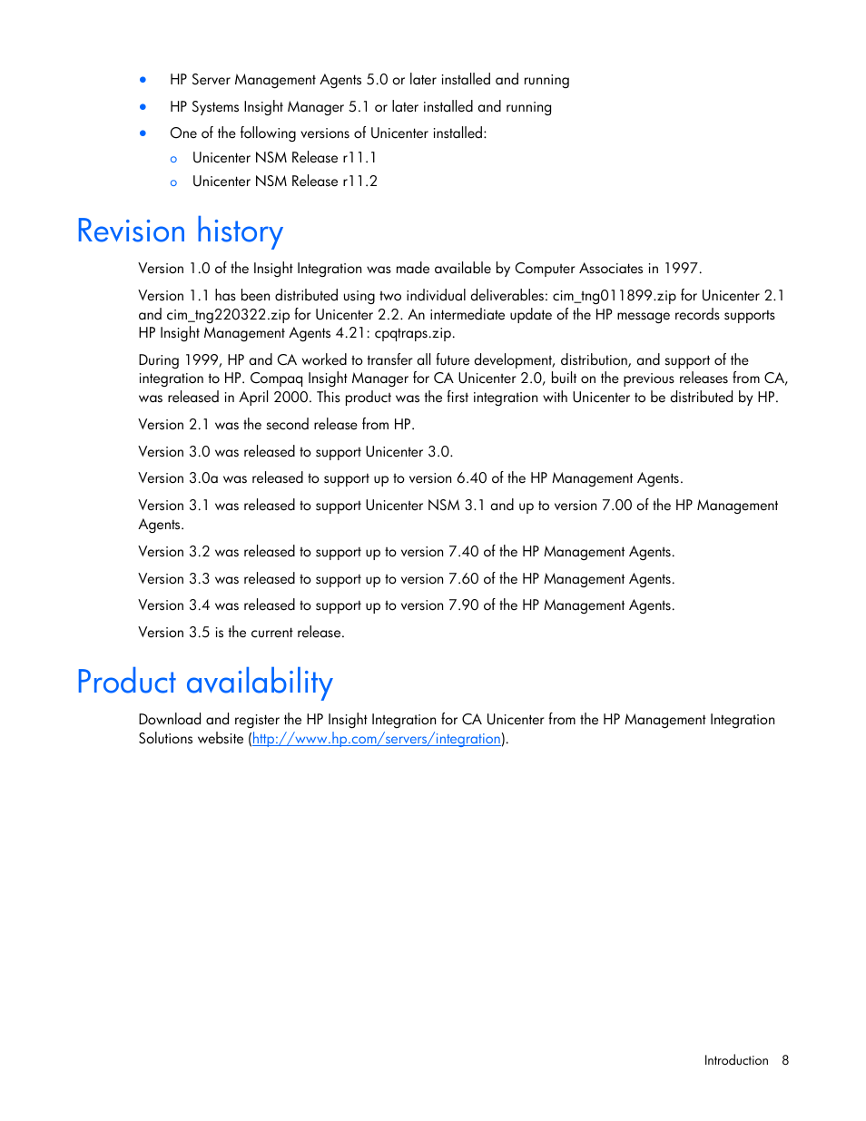 Revision history, Product availability, Revision history product availability | HP Insight Control User Manual | Page 8 / 85