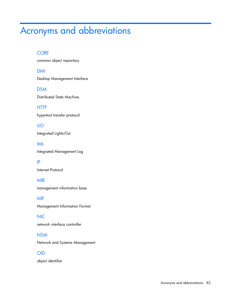 Acronyms and abbreviations | HP Insight Control User Manual | Page 82 / 85