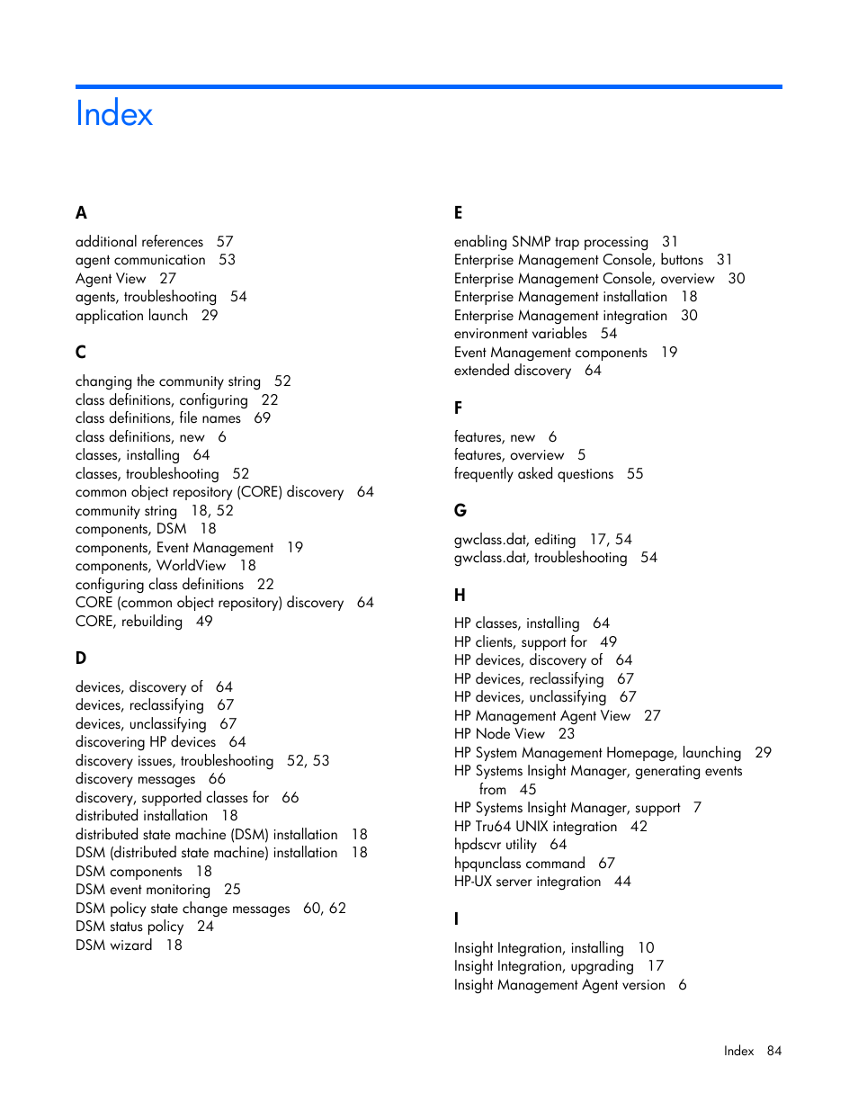 Index | HP Insight Control User Manual | Page 84 / 85