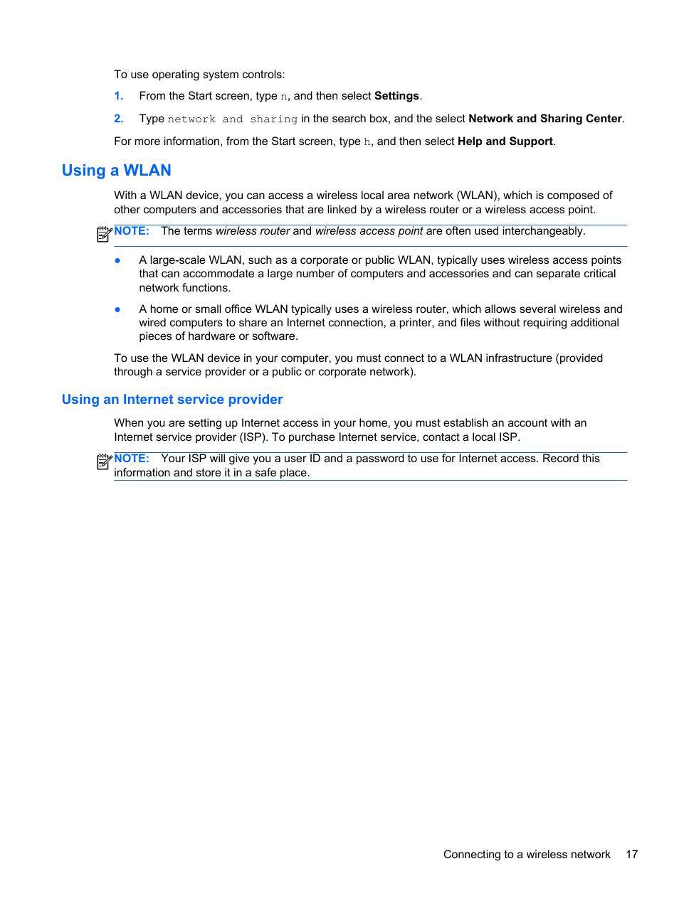 Using a wlan, Using an internet service provider | HP ENVY m6-1148ca Notebook PC User Manual | Page 27 / 92