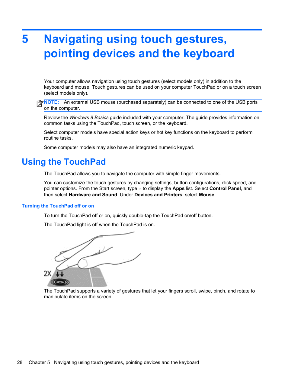 Using the touchpad | HP ENVY m6-1148ca Notebook PC User Manual | Page 38 / 92