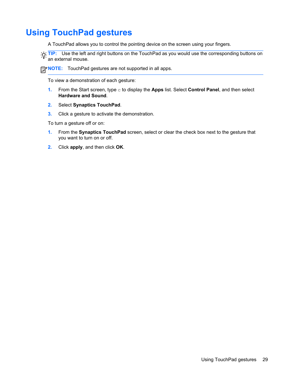 Using touchpad gestures, Text. see | HP ENVY m6-1148ca Notebook PC User Manual | Page 39 / 92
