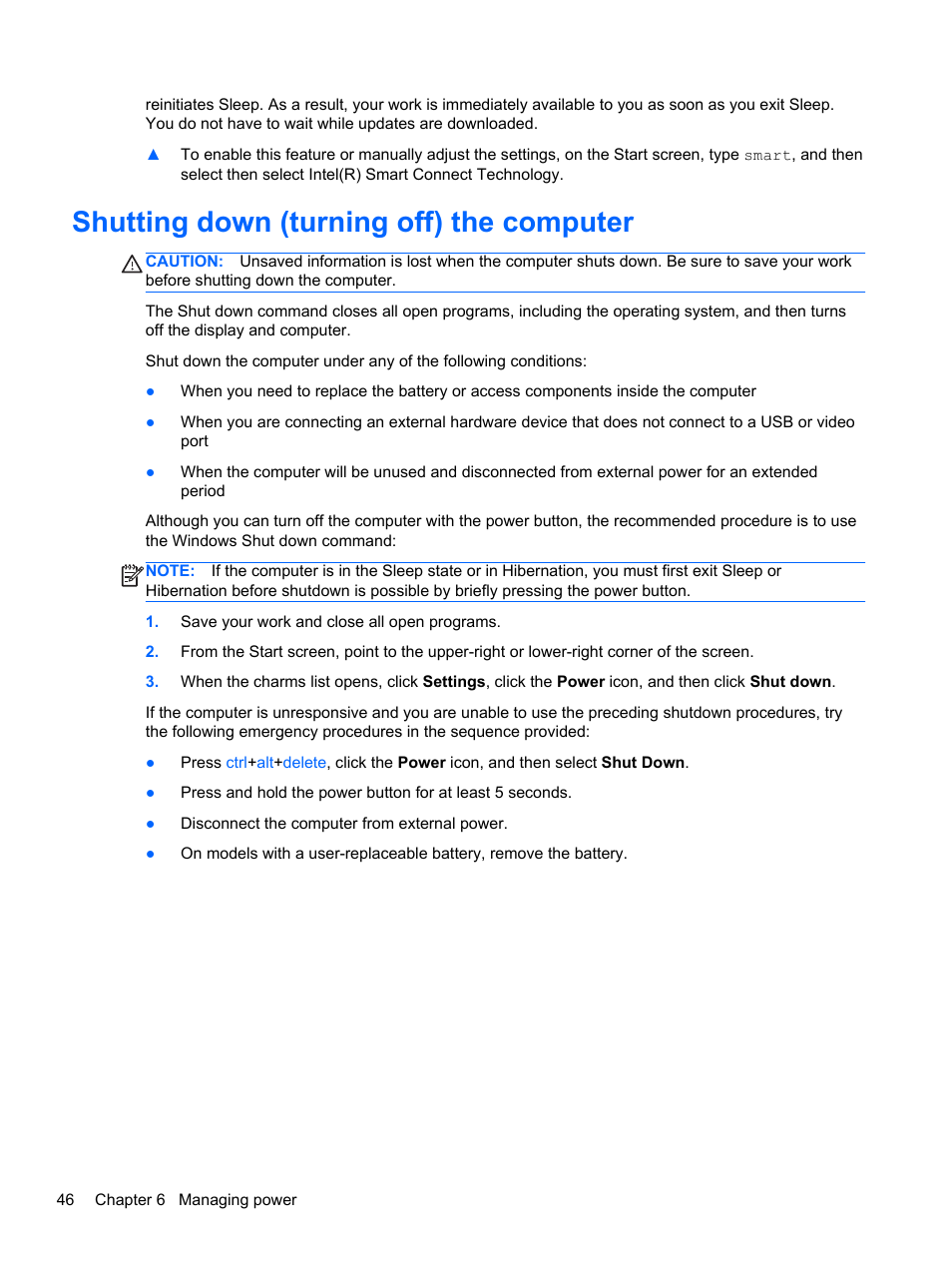 Shutting down (turning off) the computer | HP ENVY m6-1148ca Notebook PC User Manual | Page 56 / 92