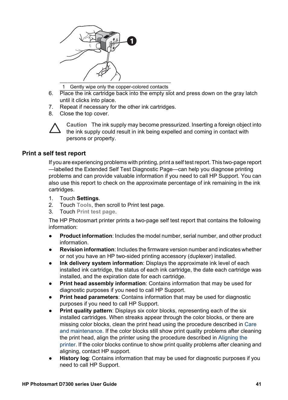 Print a self test report | HP Photosmart D7360 Printer User Manual | Page 44 / 71